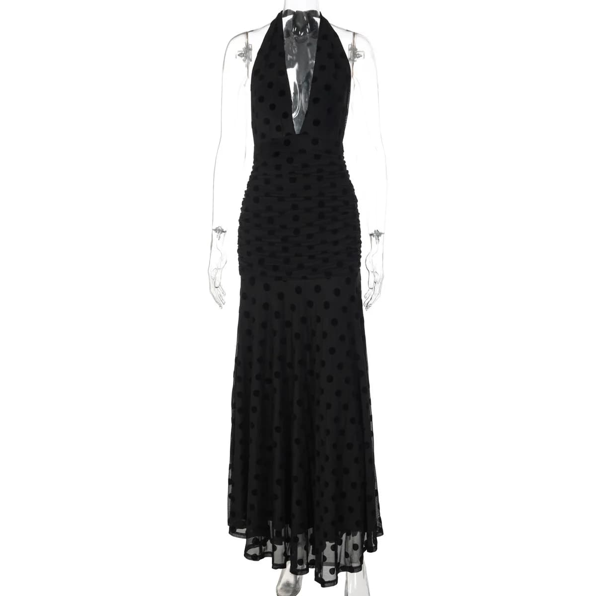 Robe dos nu à bretelles en maille à pois, style européen et américain, nouvelle collection printemps