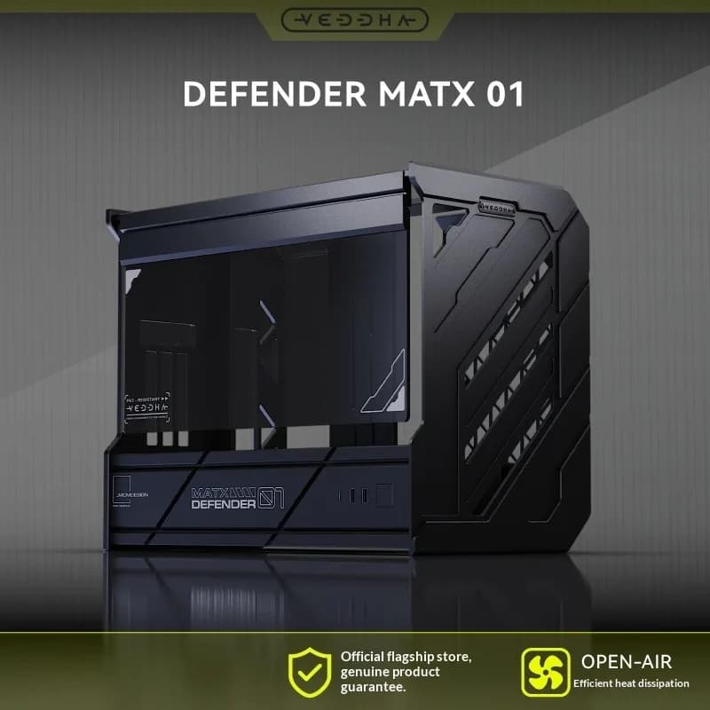 VEDDHA DEFENDER 01 Open Air Case – Plein aluminium, micro-ATX, conception modulaire pour afficher vo