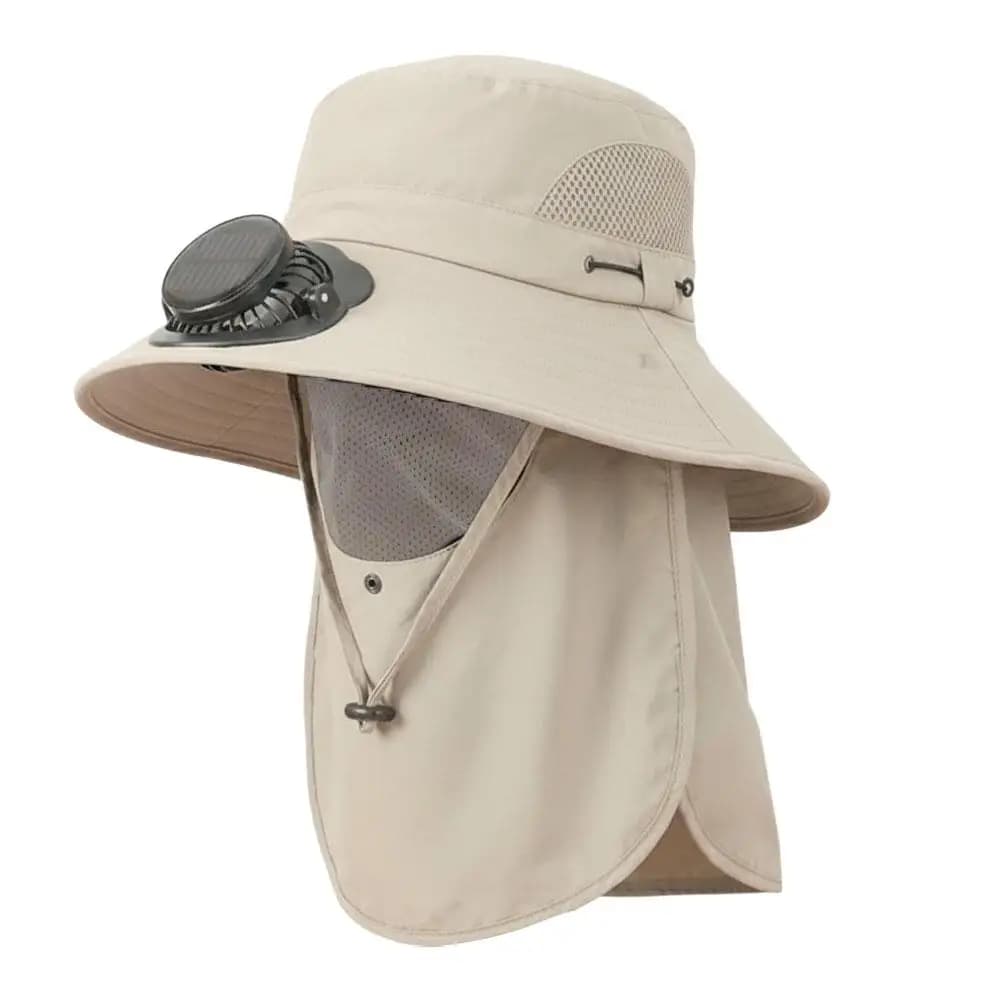 Chapeau Bob à Large Bord avec 2 Ventilateurs Solaires, Casquette d'Été pour Hommes, Idéal pour le Ca