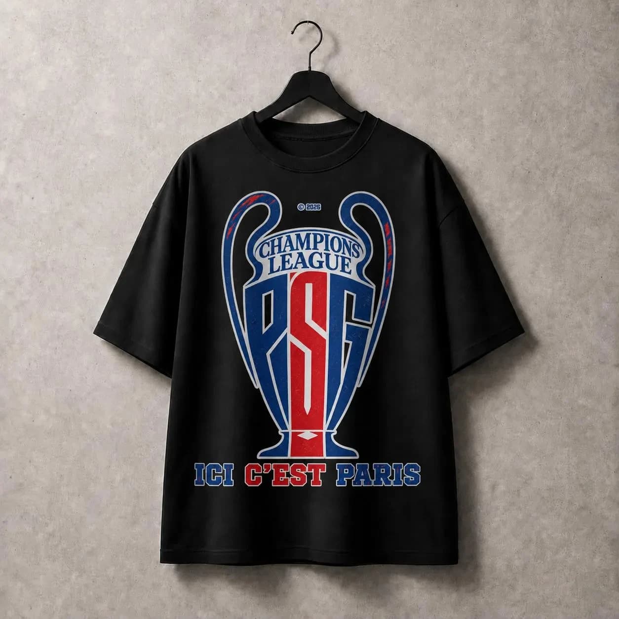 T-shirt PSG Ici C'est Paris 2026 Champion de football, vêtements d'été en coton pour hommes et femme