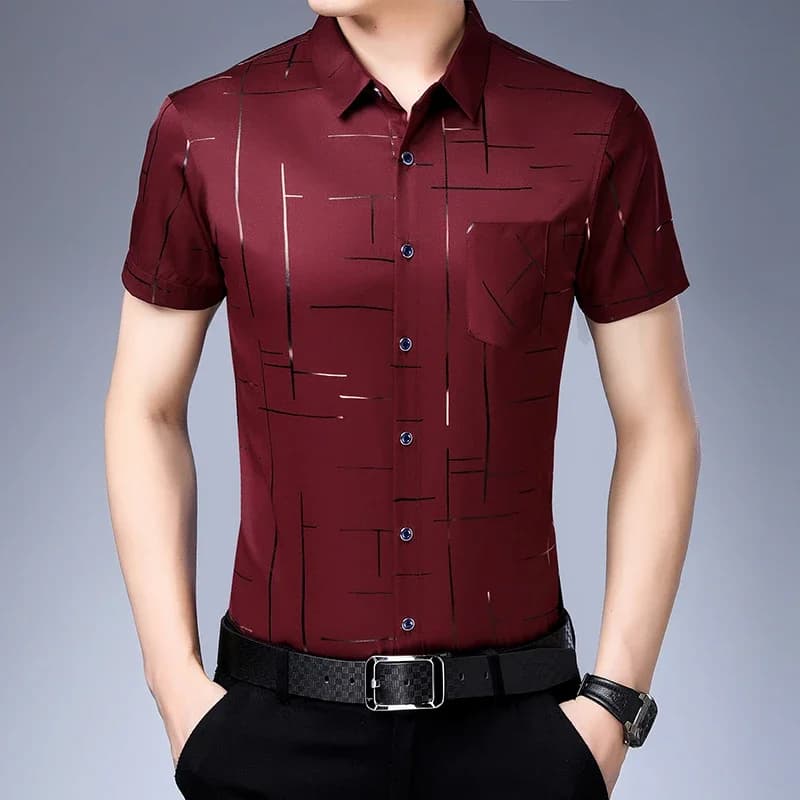 Chemise d'affaires décontractée à manches courtes pour hommes, haut sans fer et résistant aux rides,
