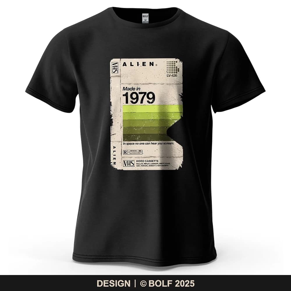 Alien 1979 Tape imprimé hommes T-Shirt 100% coton surdimensionné Vintage film nuit graphique t-shirt