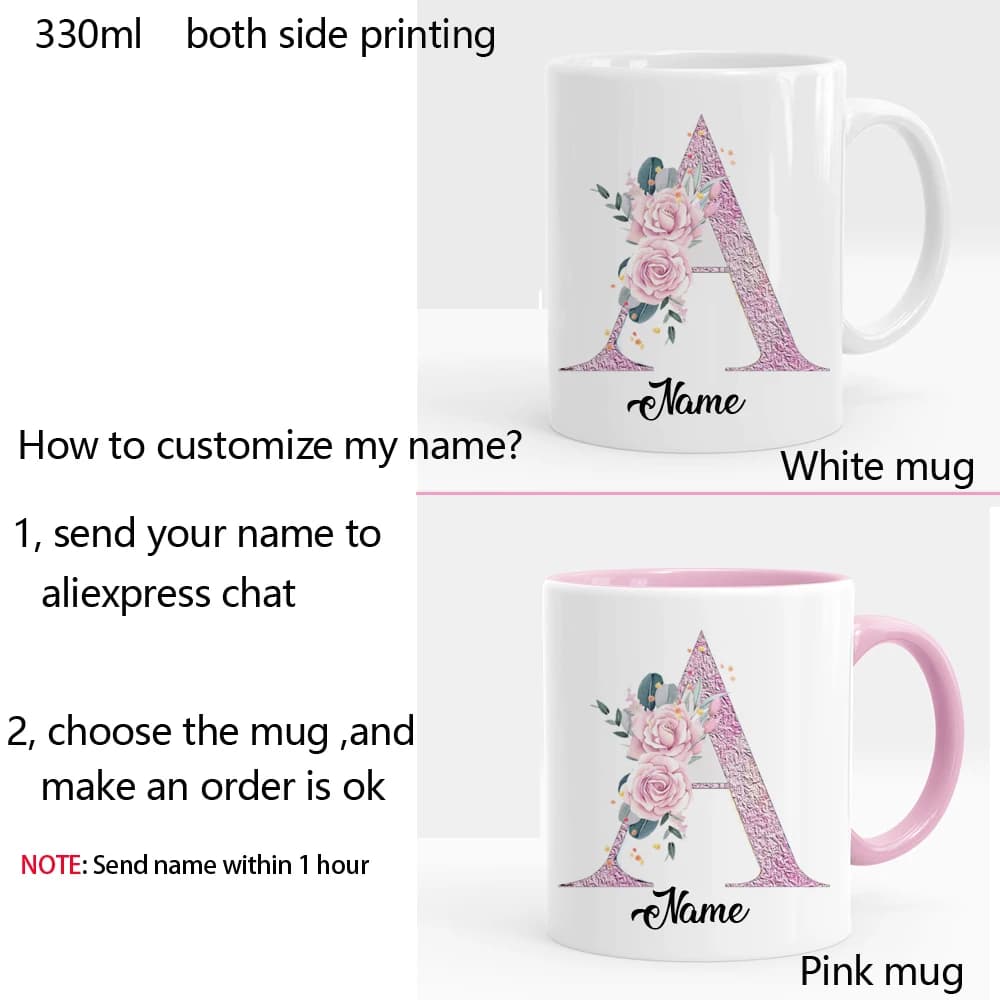 Tasse à café florale personnalisée avec nom, tasse à thé et lait créative, tasses pour l'eau, le thé