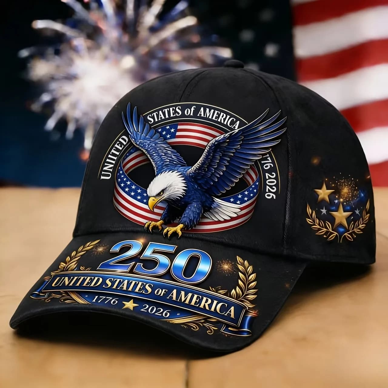 Casquette imprimée Aigle Bleu et Drapeau Américain (Stars and Stripes) 250e Anniversaire 2026, Casqu