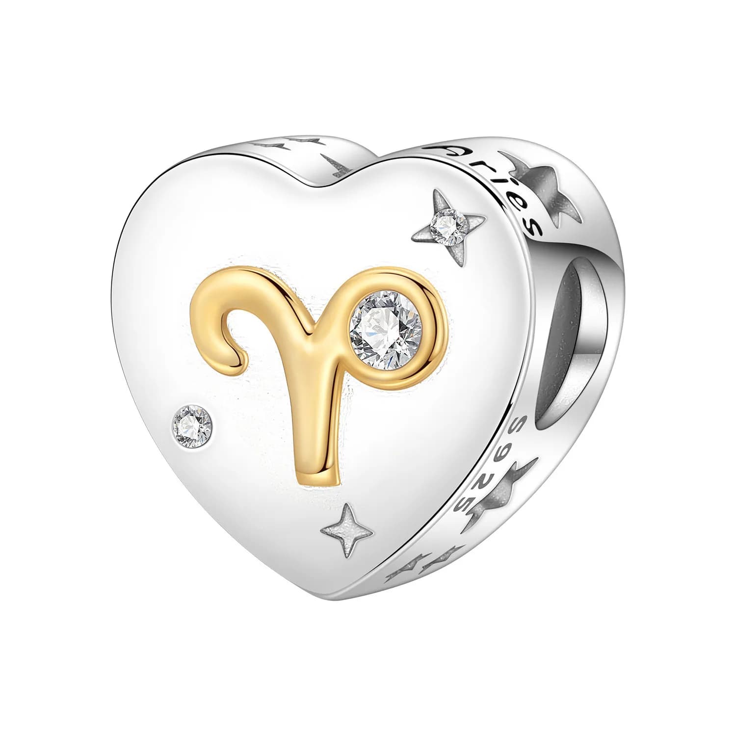 Nouveau : Breloques Cœur Signe du Zodiaque Taureau en Argent Sterling 925 Électroplaqué Bicolore, Pe