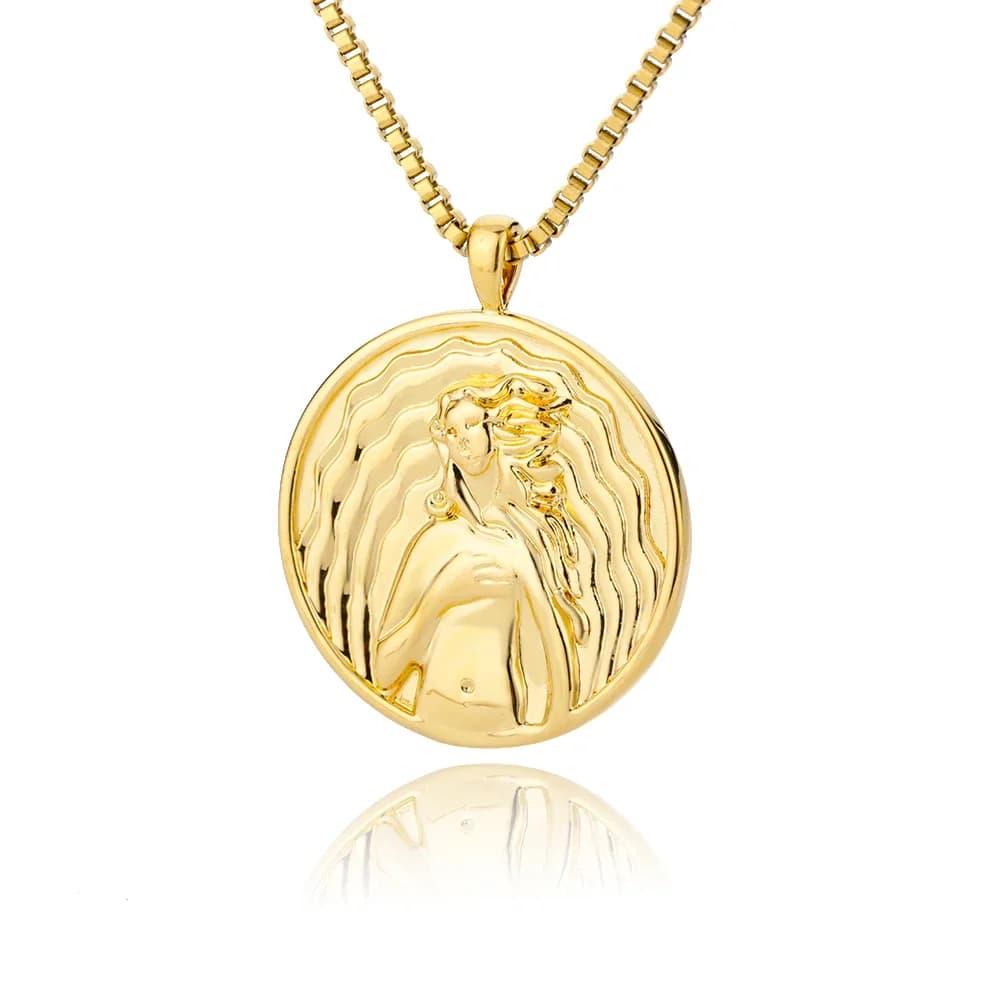 Collier esthétique avec pendentif pièce de monnaie déesse Athéna pour femme, en acier inoxydable, st