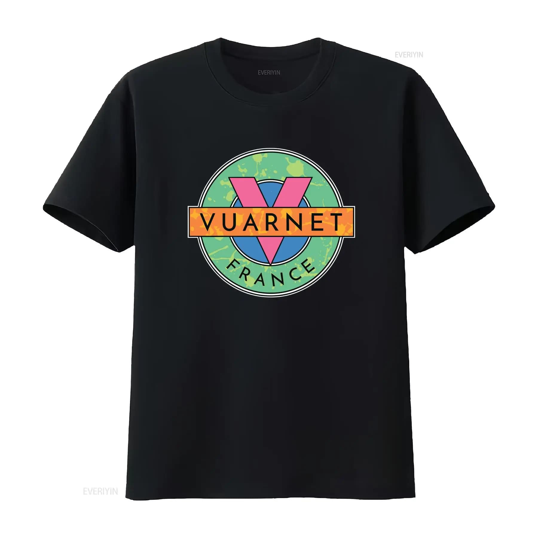 T-shirt homme Vuarnet France bleu marine avec logo coloré imprimé, tailles S à 3XL, style vintage dé