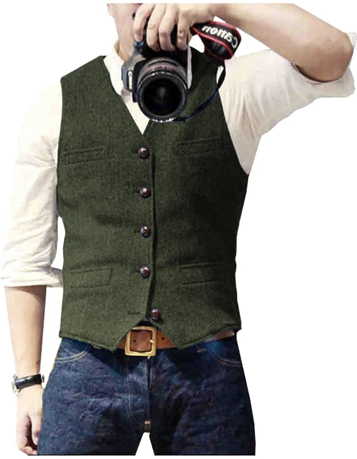 Gilet de costume pour hommes vert militaire simple boutonnage mélangé hommes gilet Denim jean gilet 