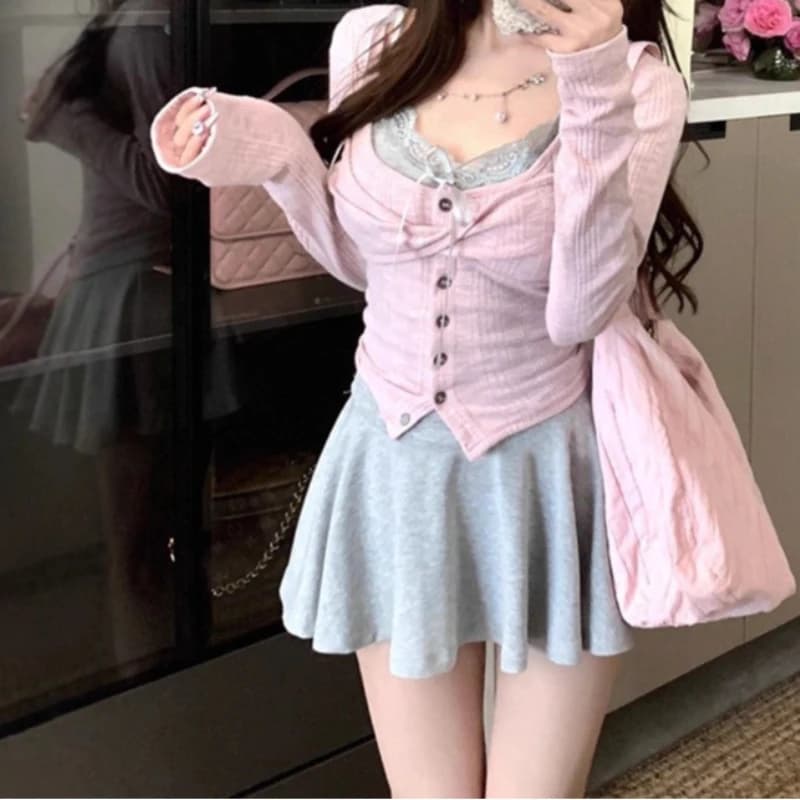 Ensemble deux pièces pour femme, nouveau style printemps, comprenant un caraco en dentelle et un car