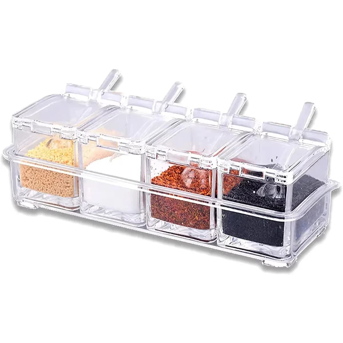 Boîte d'assaisonnement en acrylique gastronomique, accessoires de cuisine, avec 4 cuillères de servi