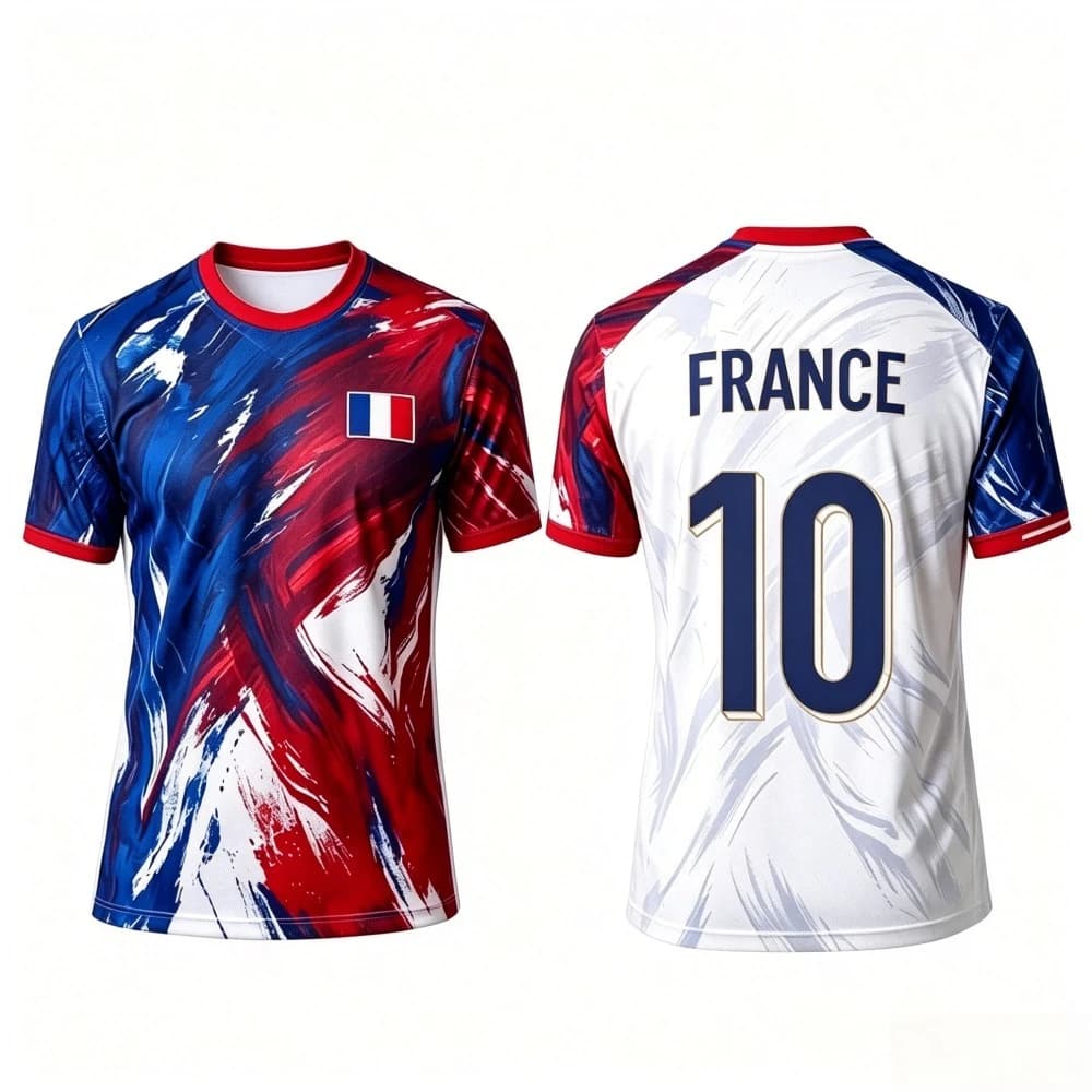 Maillot de football France n°10, imprimé rouge et bleu, polyester respirant, manches courtes, pour s