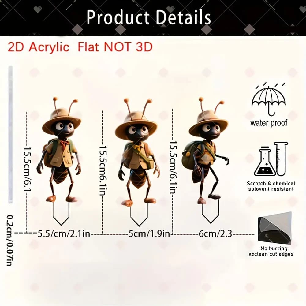 Ensemble de décoration de jardin en acrylique 2D plat, 3 pièces, réutilisable - Convient aux décorat