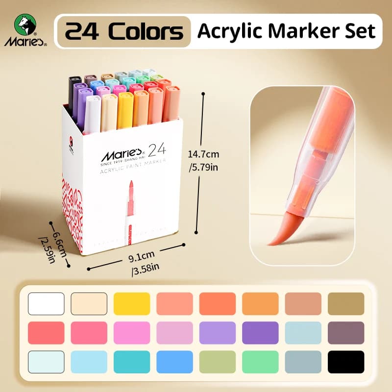 Marie's 24/36/48/60 couleurs ensemble de marqueurs acryliques pour bois, toile, pierre, peinture de