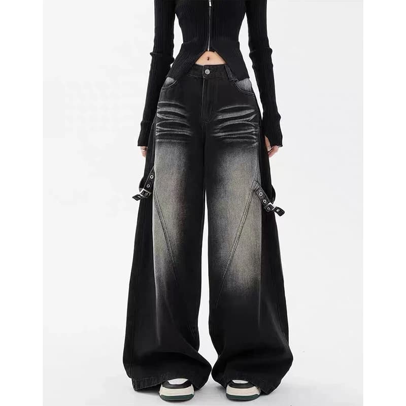 Baggy jean femmes vêtements haute rue mode Hip Hop Vintage taille haute jean femme jambe large décon