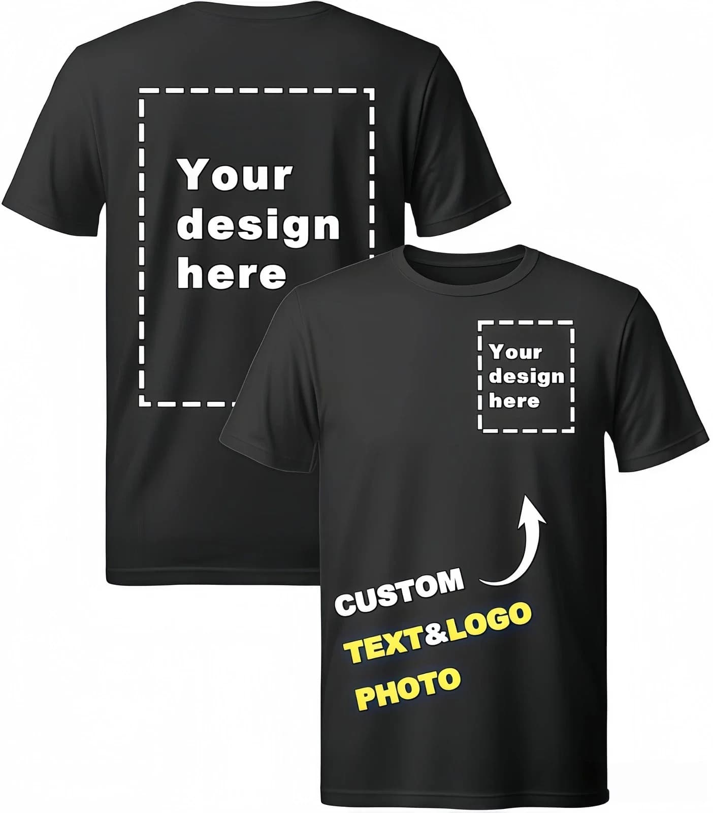 T-shirts personnalisés, impression de votre photo et logo, devant et dos, unisexe, 100% coton, respi