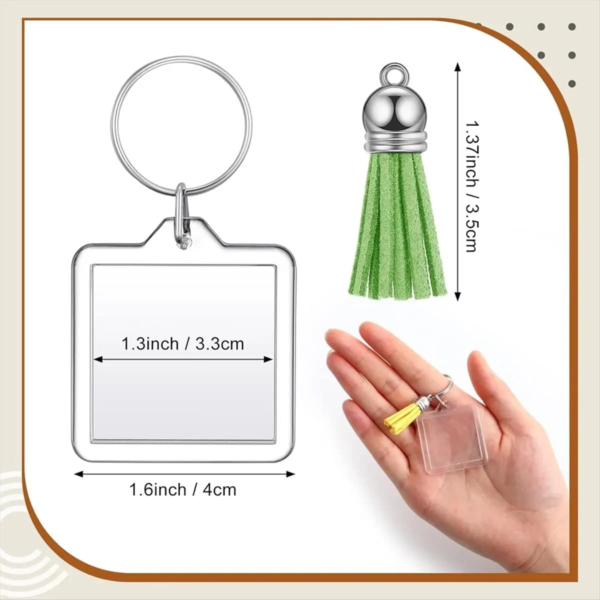 * ABDH – porte-clés avec cadre Photo en acrylique, avec pompons, breloques, insertion de Photo, cadr