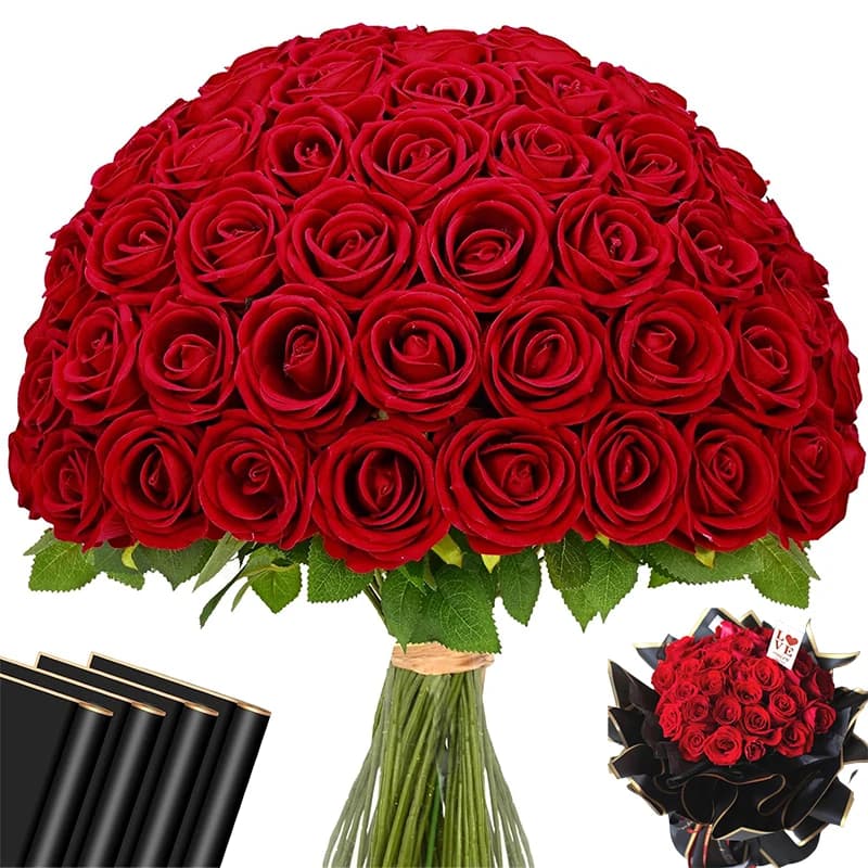 Roses rouges artificielles en vrac, fleurs en velours au toucher réel pour centres de table de maria