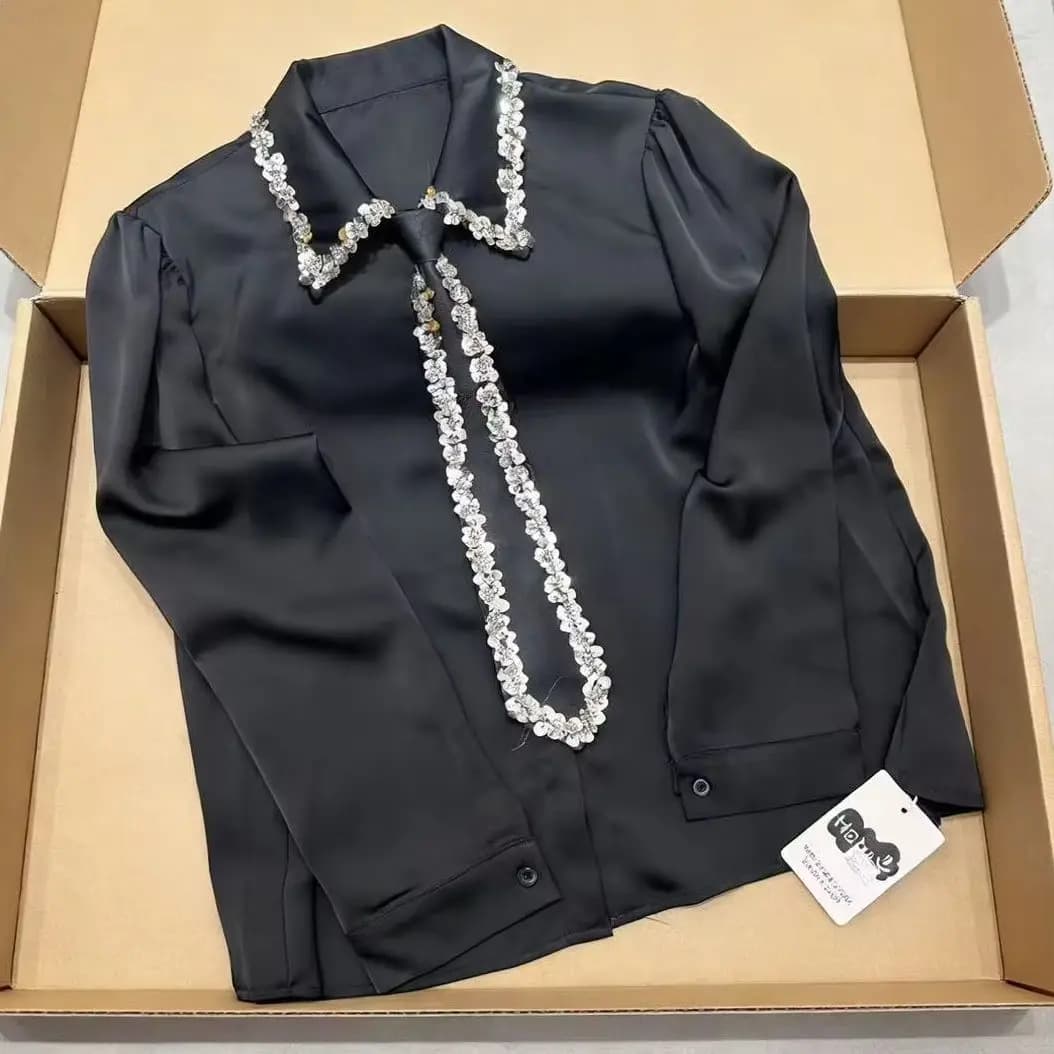 Chemisier blanc de luxe à sequins et cravate pour femme, nouvelle collection printemps-automne, chem