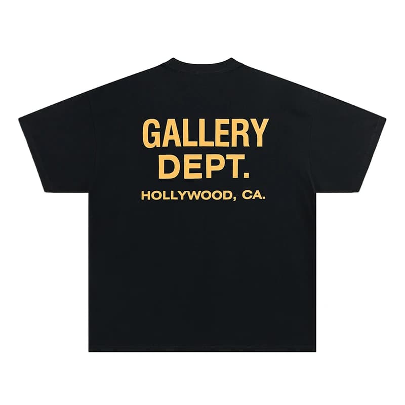 GALLERY DEPT. pour hommes T-shirt noir et jaune imprimé HOLLYWOOD CA, surdimensionné, en coton, stre