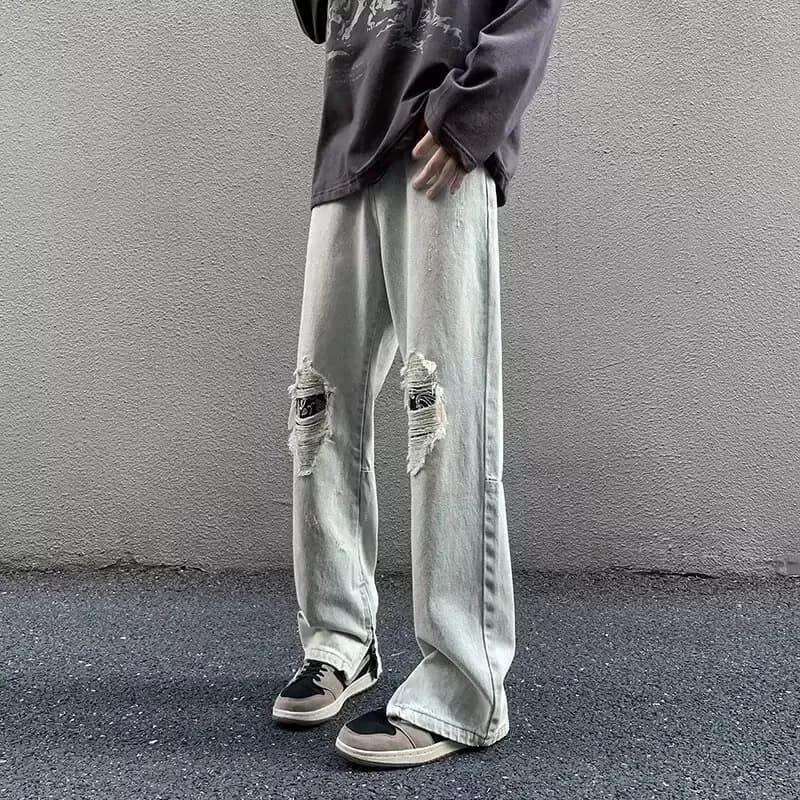 Nouveau Jean Droit Déchiré Tendance Printemps-Automne, Pantalon en Denim Style High Street, Vêtement