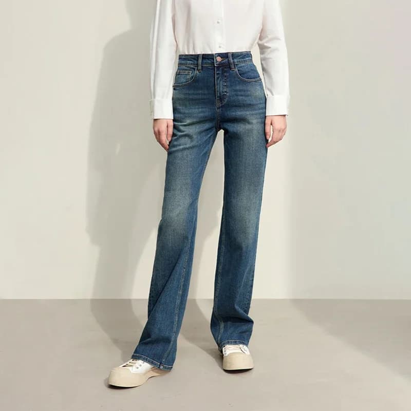 Amii Minimalism Straight Jeans pour femmes, automne 2024, style décontracté polyvalent en denim, pan