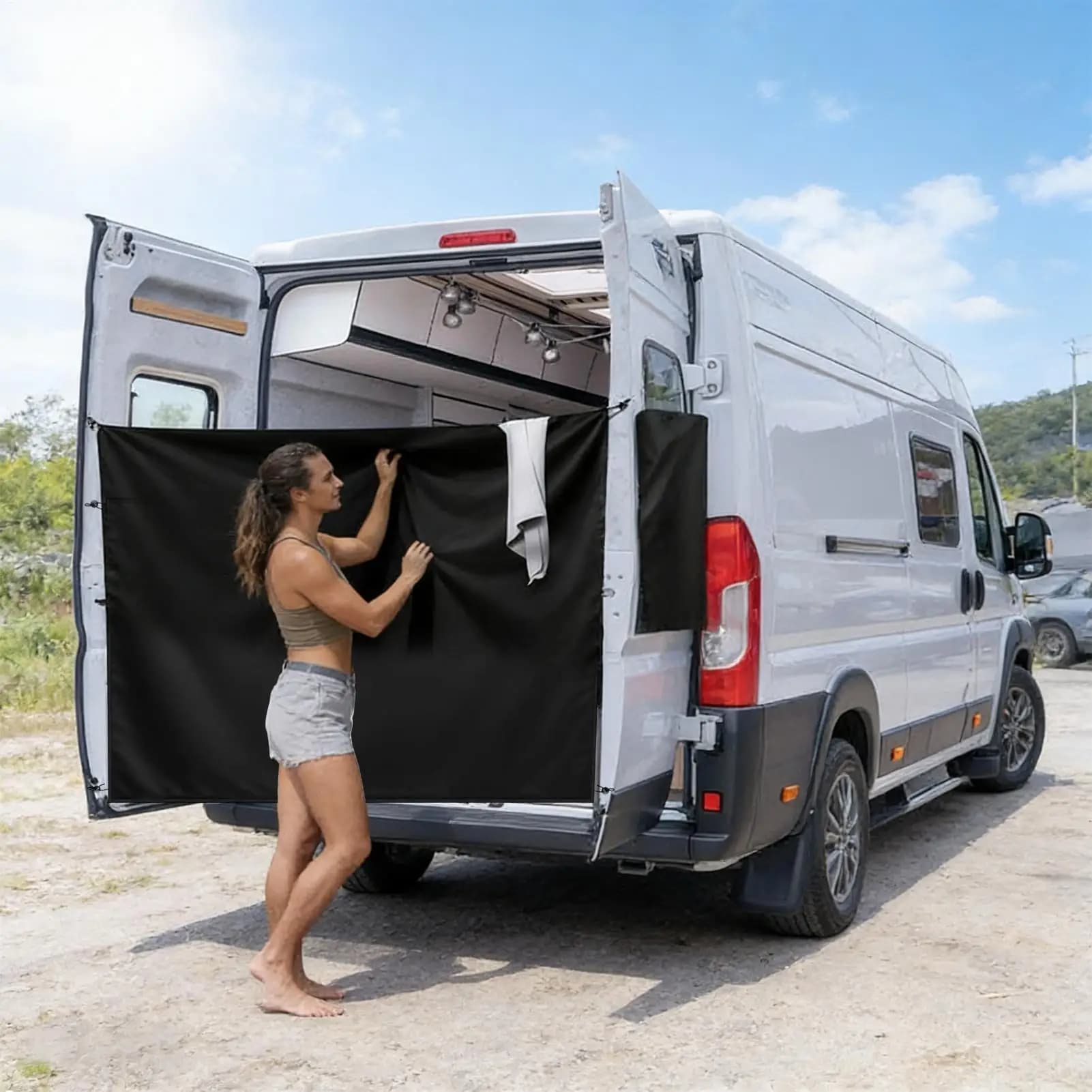 Rideaux de douche pour porte arrière de camping-car, grands rideaux en tissu imperméable avec corde 
