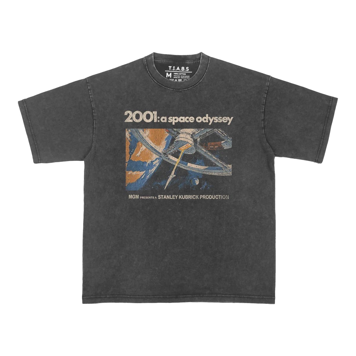 2001 A Space Odyssey T-Shirt lavé ample épaule tombante Stanley Kubrick 60S film de science-fiction