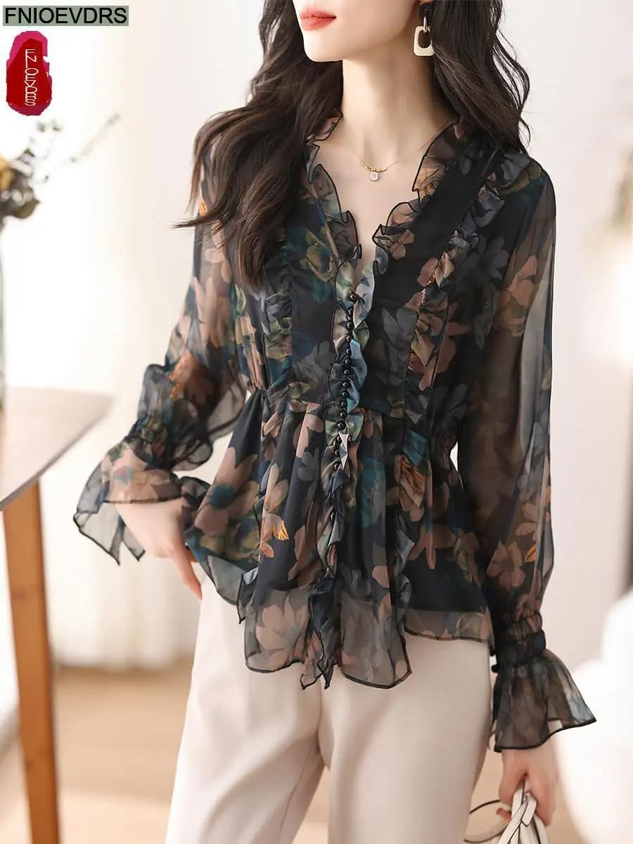 S-3XL 2024 Femmes Printemps Basique Wear Chemises En Mousseline De Soie Nouveau Design Chic Rétro Vi