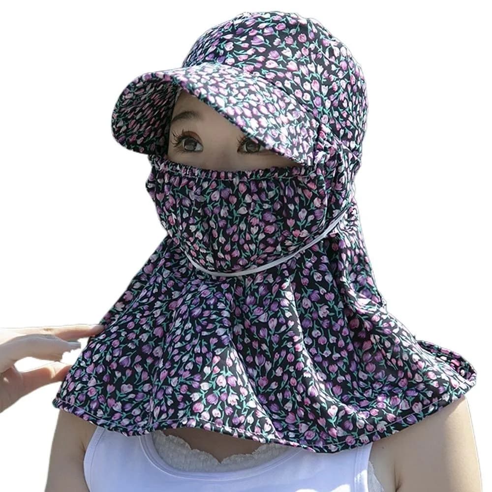Chapeau de soleil pour femme avec protège-oreilles, protection UV, chapeau bob à large bord fleuri,