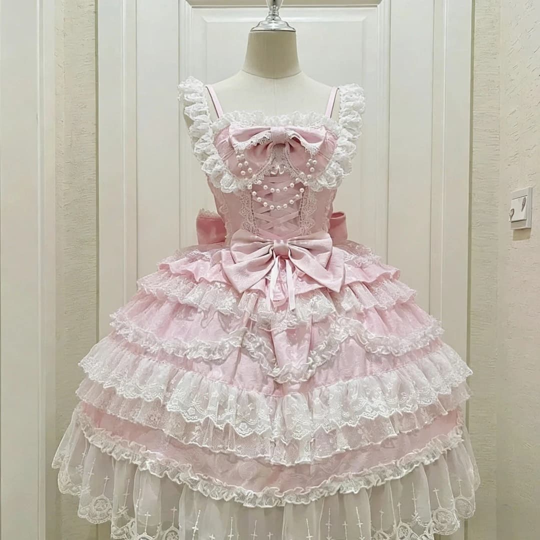Robe JKS Y2K Lolita Japonaise à Bretelles Kawaii sans Manches en Dentelle, Tenue Cosplay Fille Rétro