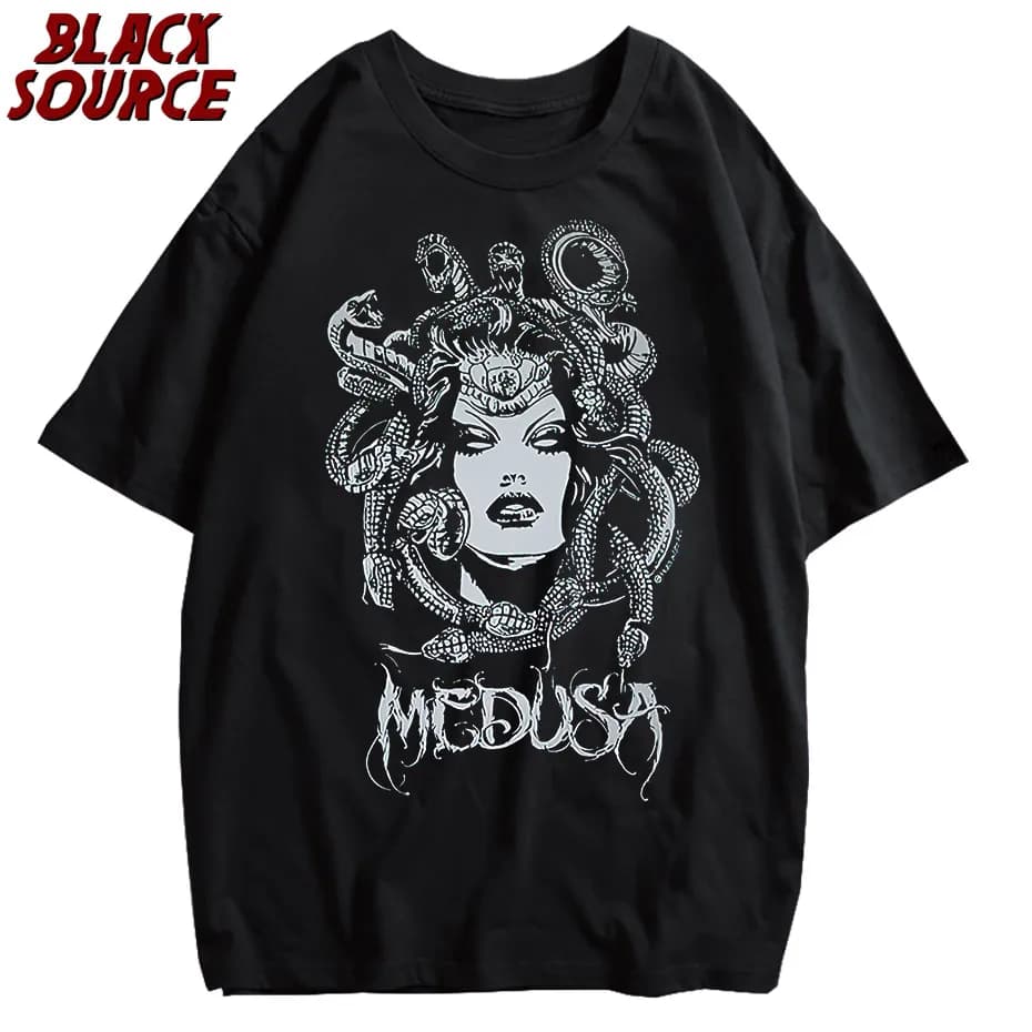 Économie gothiques à manches courtes pour femmes, surdimensionnés, punk scopique, vêtements graphiqu