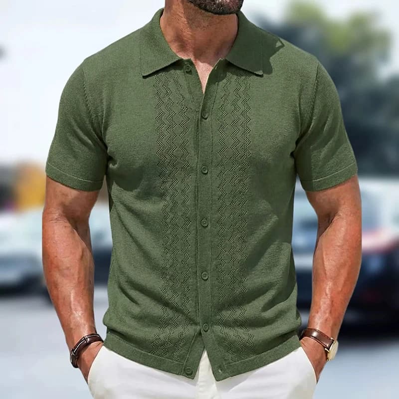 Nouveau cardigan polo pour homme à manches courtes, couleur unie, luxe léger, tricoté, chemises d'ét