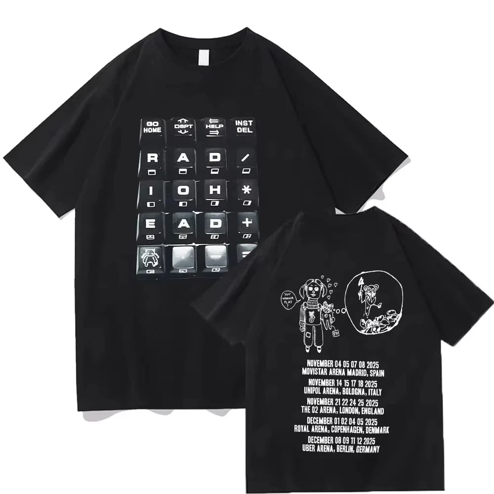 T-shirt Radiohead 2025 Black Tour, T-shirt de groupe rock tendance, T-shirt pour homme et femme, hau