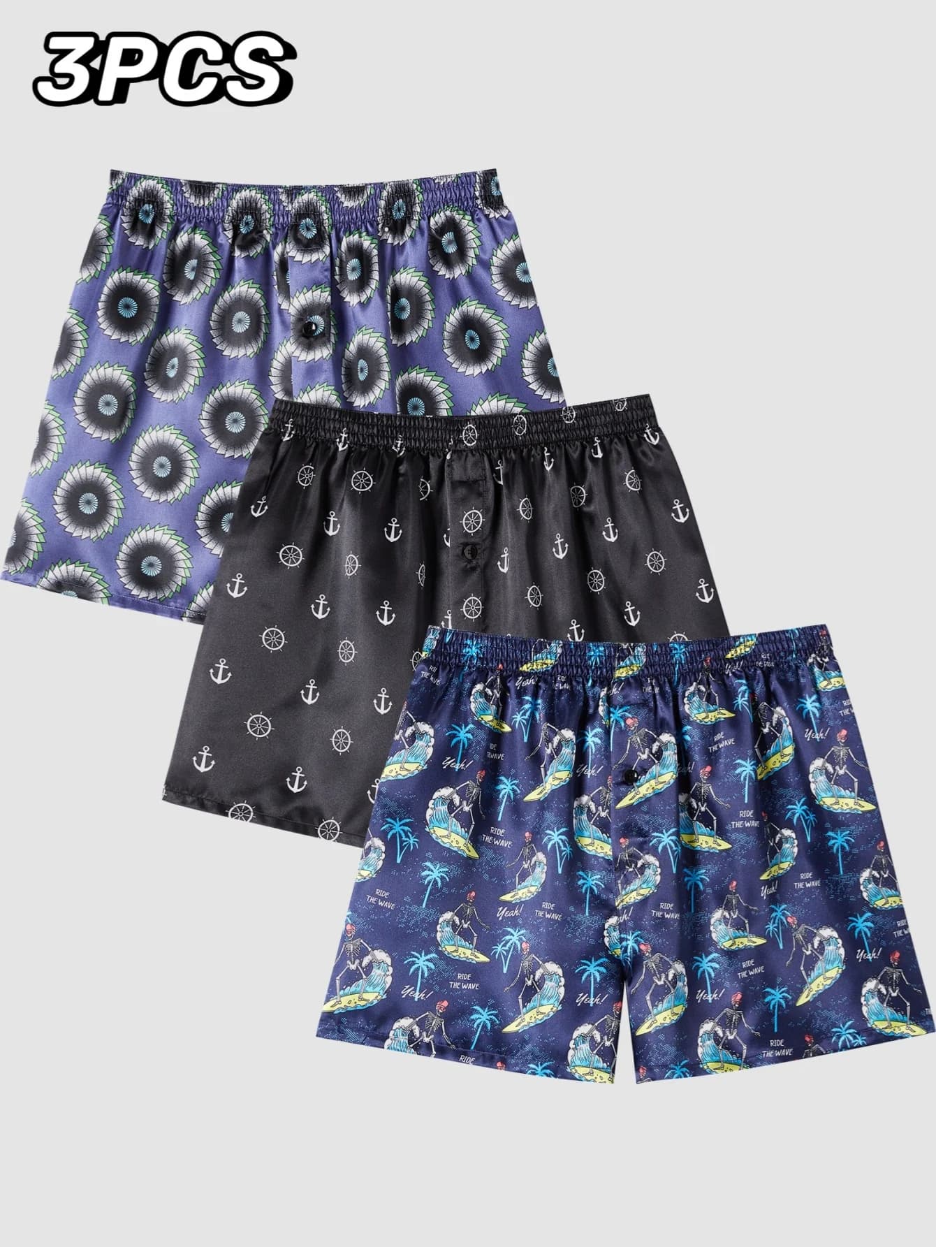 JupiterSecret 3 pièces sous-vêtements pour hommes Satin Boxer décontracté sensation de soie short de