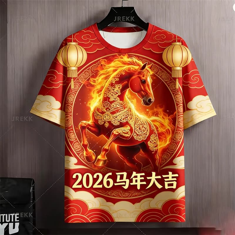 T-shirt de l'année du cheval pour hommes, vêtements de personnalité, Streetwear, cadeau du nouvel an