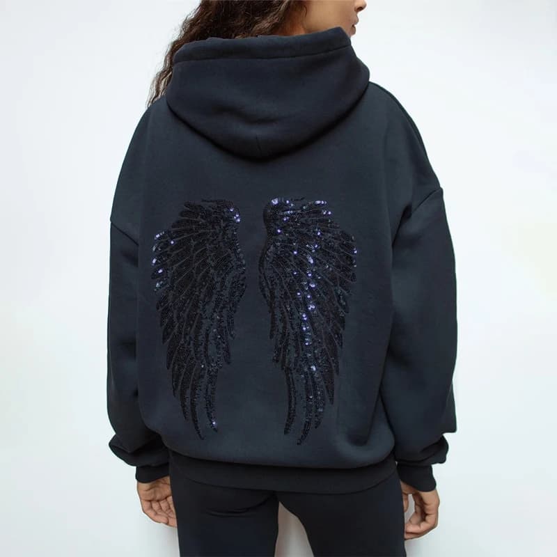 Y2K – sweat à capuche rétro à paillettes, ailes d'ange, ornement, Harajuku, doux, décontracté, Stree