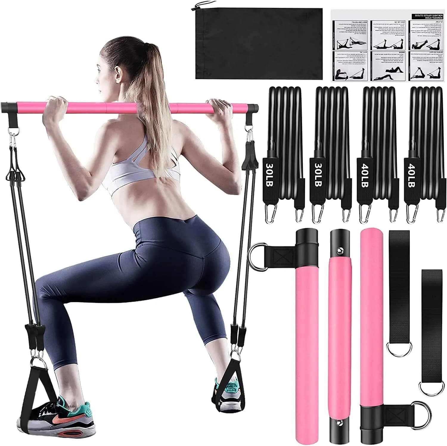 Kit de barre de Pilates avec bandes de résistance réglables, équipement d'entraînement à domicile, b