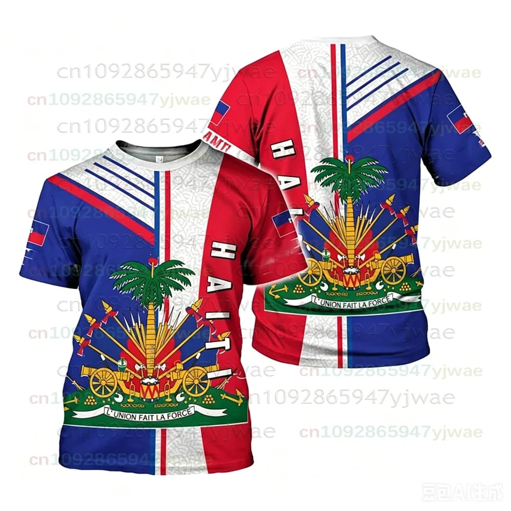 T-shirt pour homme avec motif de l'emblème national d'Haïti, drapeau haïtien imprimé en 3D, t-shirts