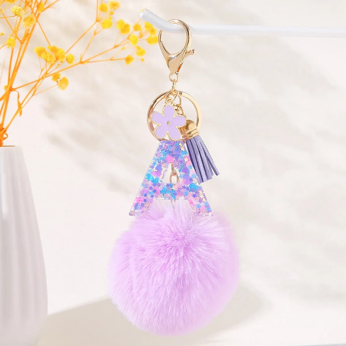 Porte-clés initiales avec lettres adorables de A à Z, Alphabet en résine scintillante, pendentif bou