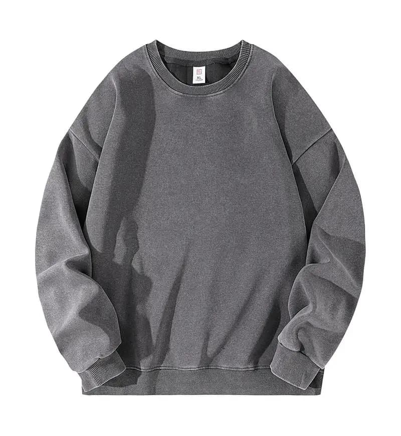 Sweat-shirt de Style américain pour hommes, couleur unie, délavé, Vintage, col rond, ample, décontra