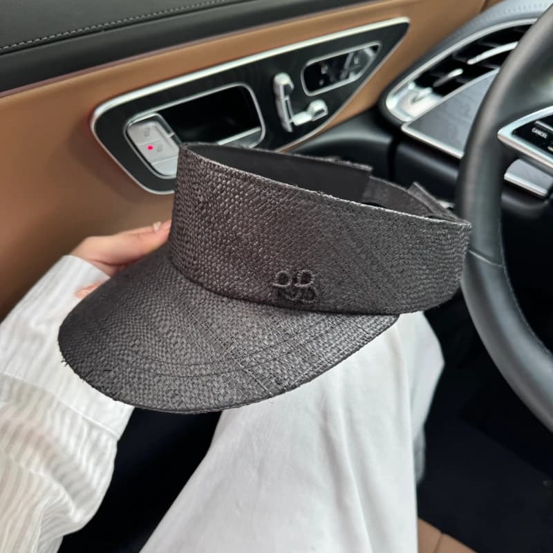 Chapeau Visière Femme en Raphia à Large Bord, Protection Solaire Anti-UV, Casquette de Plage Réglabl