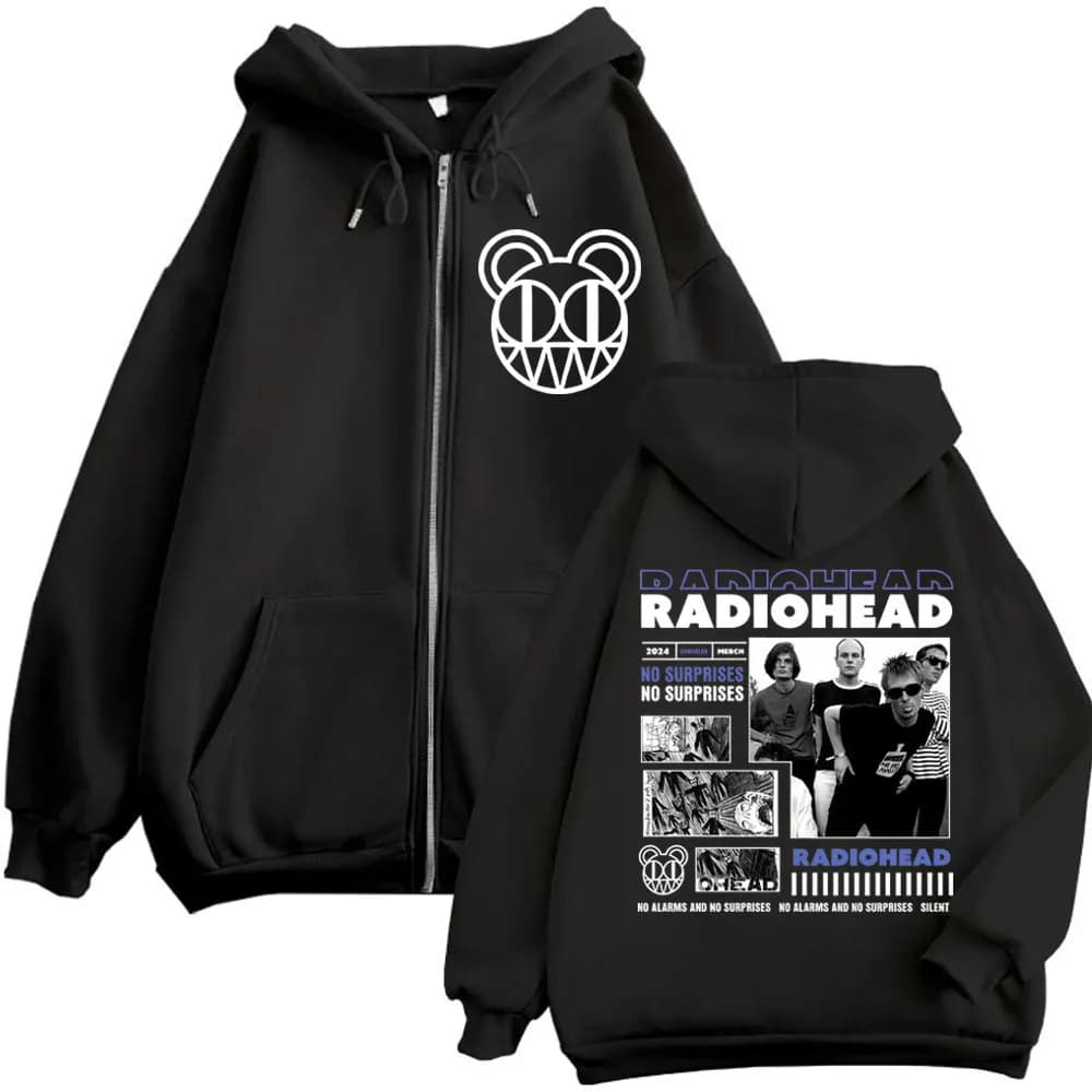 Rock Band Radiohead Zipper Hoodie OK Computer No Surprises Merch Zip Up Sweatshirts Hommes Femmes Go
