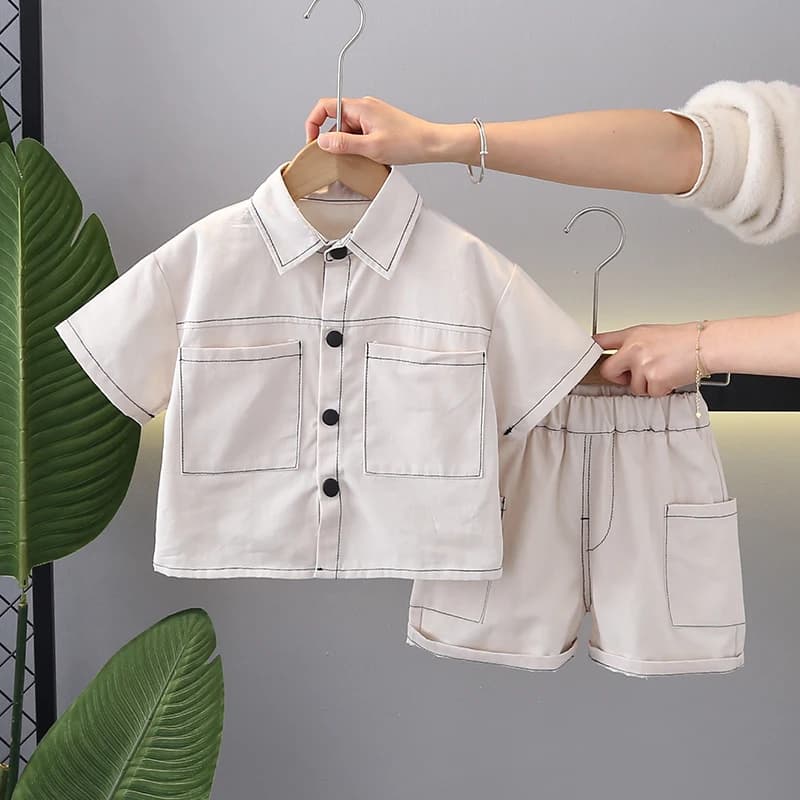 Vêtements d'été pour enfants garçons, vêtements de travail solides, T-Shirts à manches courtes avec 