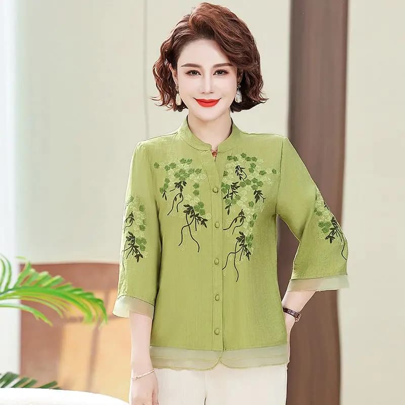 Chemise brodée d'été, haut ample à boutons élégant, à la mode et polyvalent, nouvelle collection 202