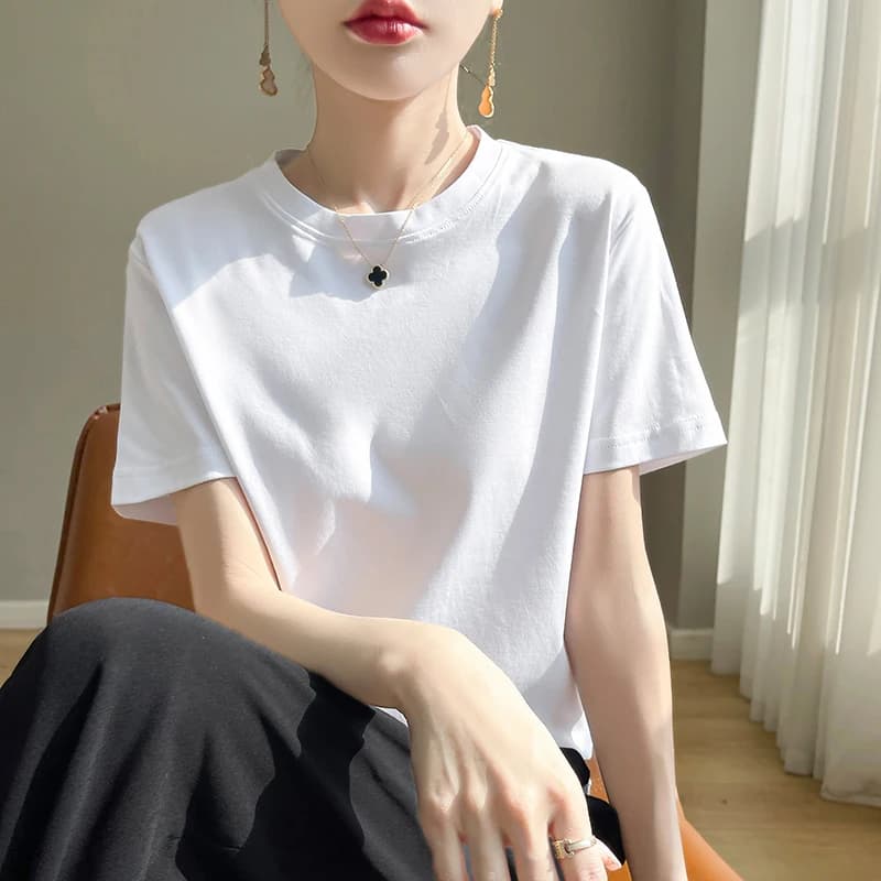 T-Shirt d'été en coton mercerisé Orange pour femme, avec demi-manches et T-shirt à manches courtes 1