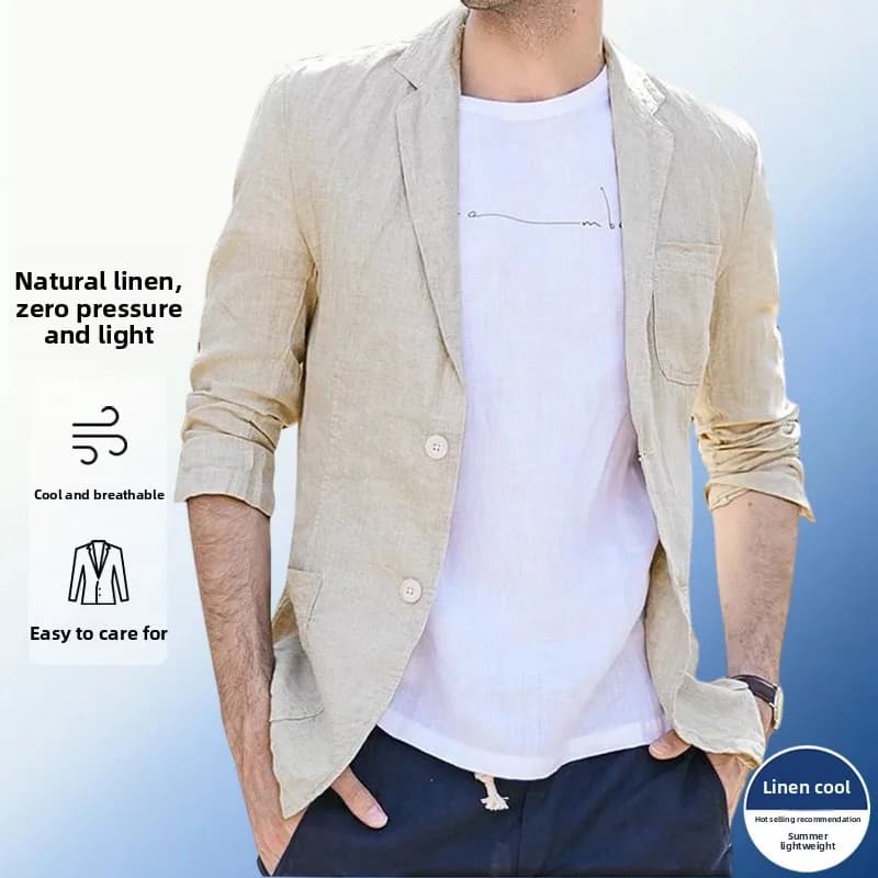 Blazer en lin anti-UV pour homme – Tendance, polyvalent, léger, respirant, idéal pour les voyages d'