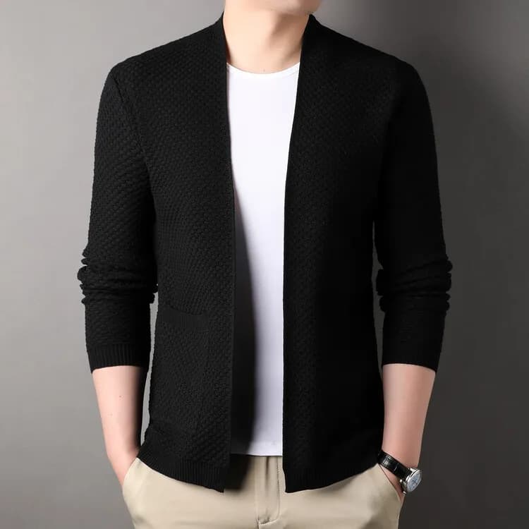 Cardigan à motif polo classique pour hommes, châle sans fermeture éclair, travail quotidien, manteau