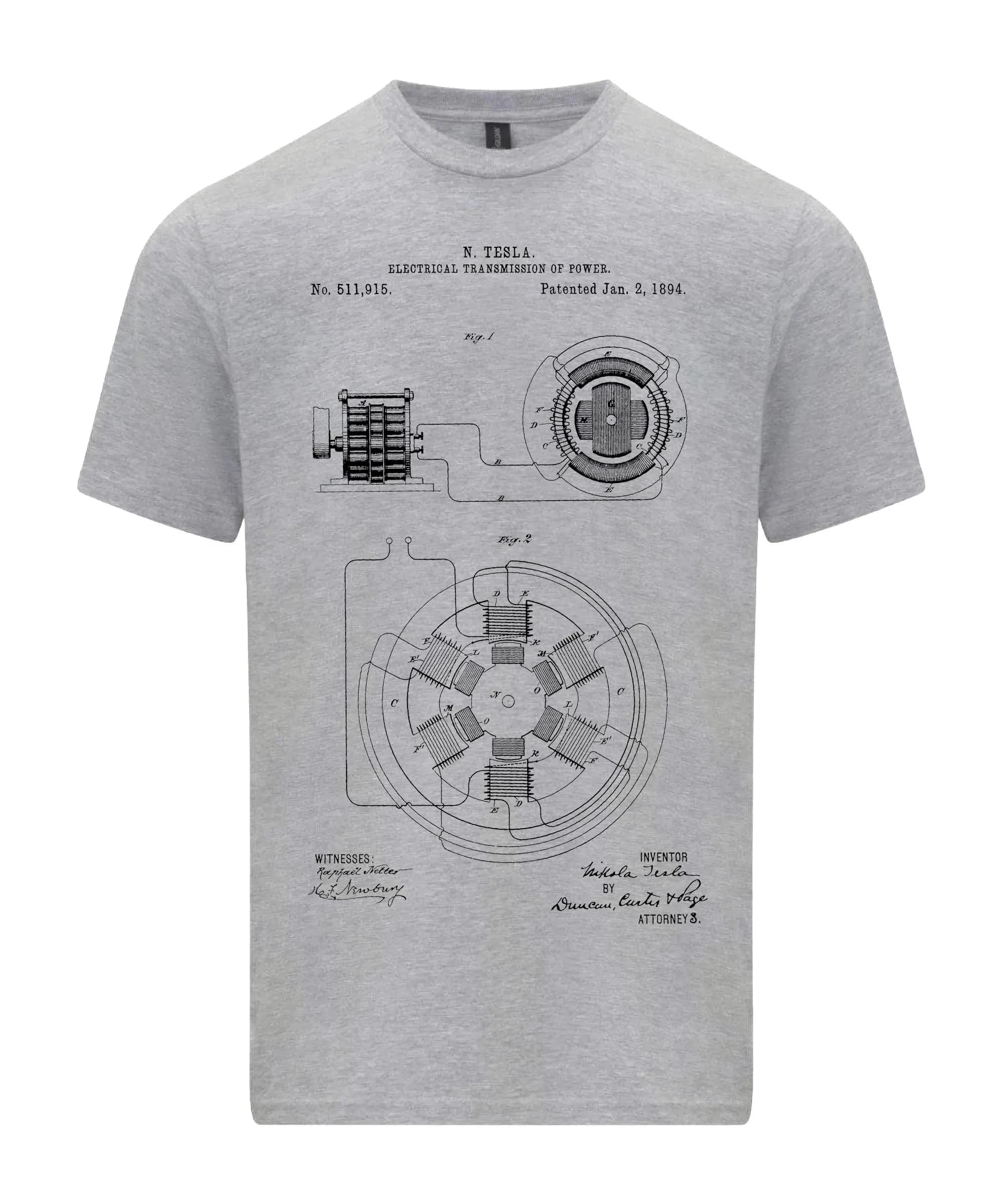 Nicola Tesla Transmission électrique brevet Art plan T-Shirt graphique t-shirts rétro Streetwear cou