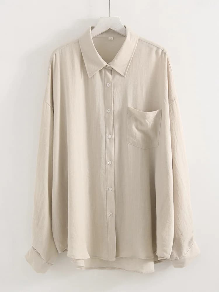 Chemises en lin bleues d'été pour femmes, hauts amples à manches longues, chemise verte pour femme,
