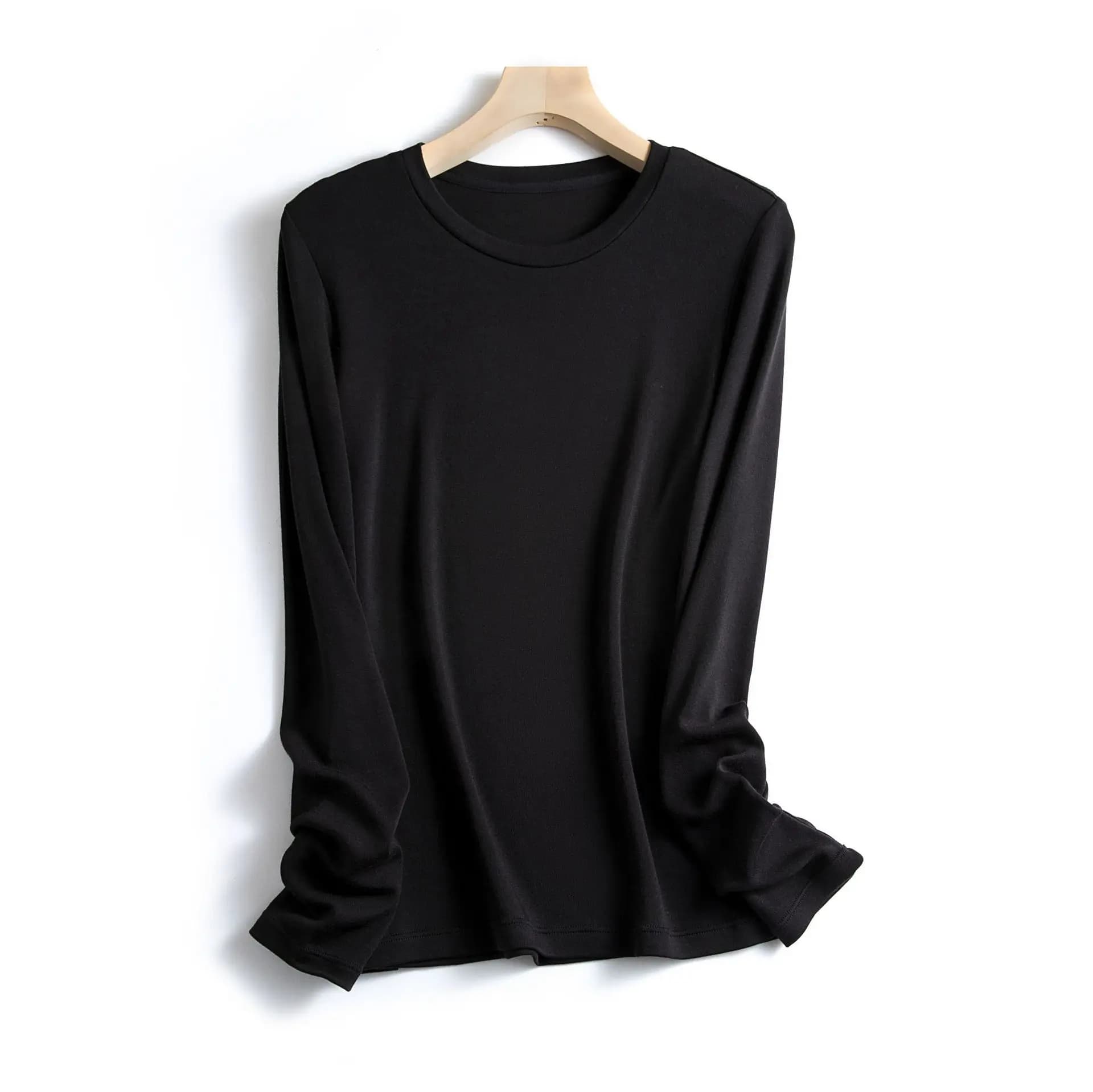 Couleur unie cachemire protéine Essence à manches longues T-shirt manteau de Base femmes chauffage l